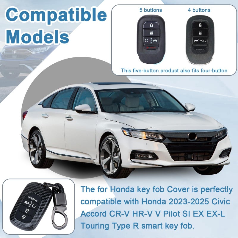 BFXM Key Fob Cover for Honda, 5 buttons Carbon Fiber Key Fob Case, Fob Case Protector, Fiber Key Fob for Honda 2022 2023 2024 2025 Civic Accord CR-V HR-V V Pilot SI EX EX-L Touring Car Accessories (Black) - Image 3