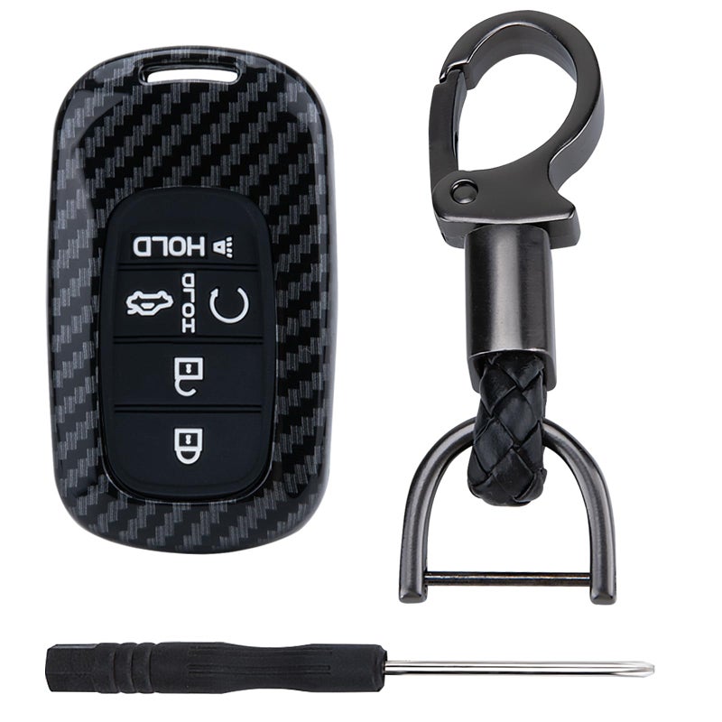 BFXM Key Fob Cover for Honda, 5 buttons Carbon Fiber Key Fob Case, Fob Case Protector, Fiber Key Fob for Honda 2022 2023 2024 2025 Civic Accord CR-V HR-V V Pilot SI EX EX-L Touring Car Accessories (Black) - Image 1