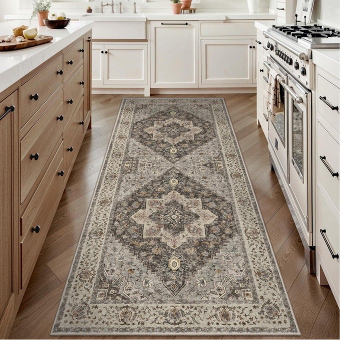 2X6 WASHABLE RUNNER RUG FOR HALLWAYS NON SLIP VINTAGE RUNNER SOFT LOW PILE LONG RUG RUNNER PRINT DISTRESSED BROWNGREY CARPET RUNNERS FOR KITCHEN BEDROOM ENTRYWAY BATHROOM LIVING ROOM