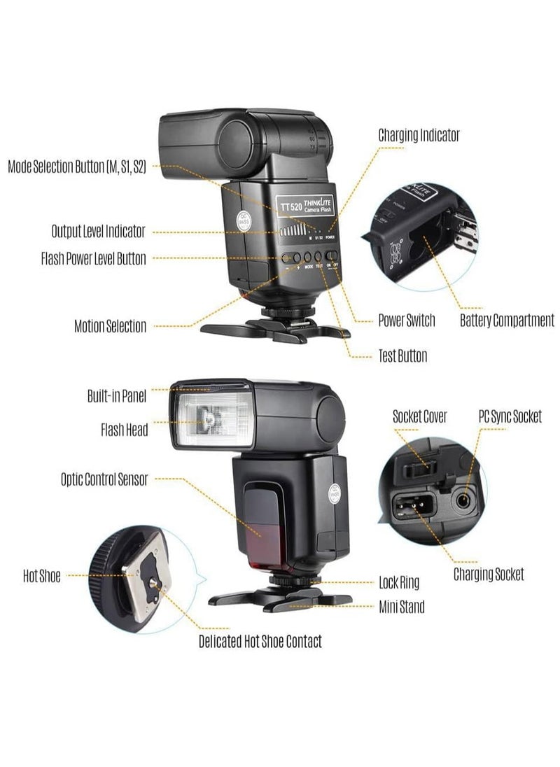Generic TT520ⅡUniversal On-Camera Flash Electronic Speedlite + AT-16 2.4G Wireless Trigger Transmitter Guide Number 33 S1 S2 Modes Replacement for Canon Nikon Pentax  - Image 5