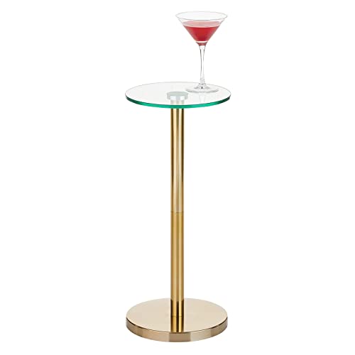 mDesign Glass Top Side/End Drink Table - Small Modern Round Accent Metal Nightstand Furniture for Living Room, Dorm, Home Office, and Bedroom - 9" Round - Clear/Soft Brass - Image 5