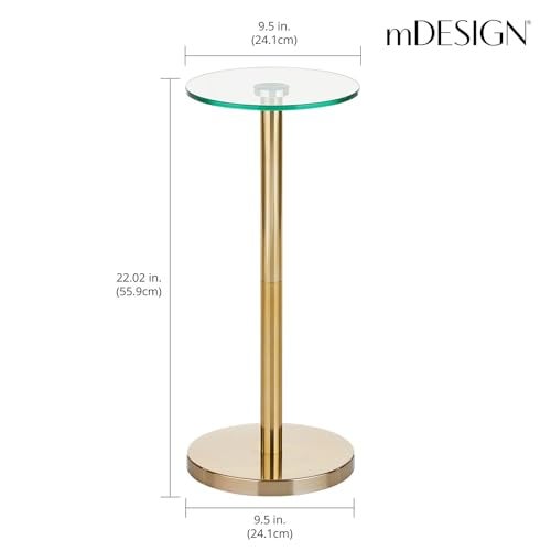 mDesign Glass Top Side/End Drink Table - Small Modern Round Accent Metal Nightstand Furniture for Living Room, Dorm, Home Office, and Bedroom - 9" Round - Clear/Soft Brass - Image 4