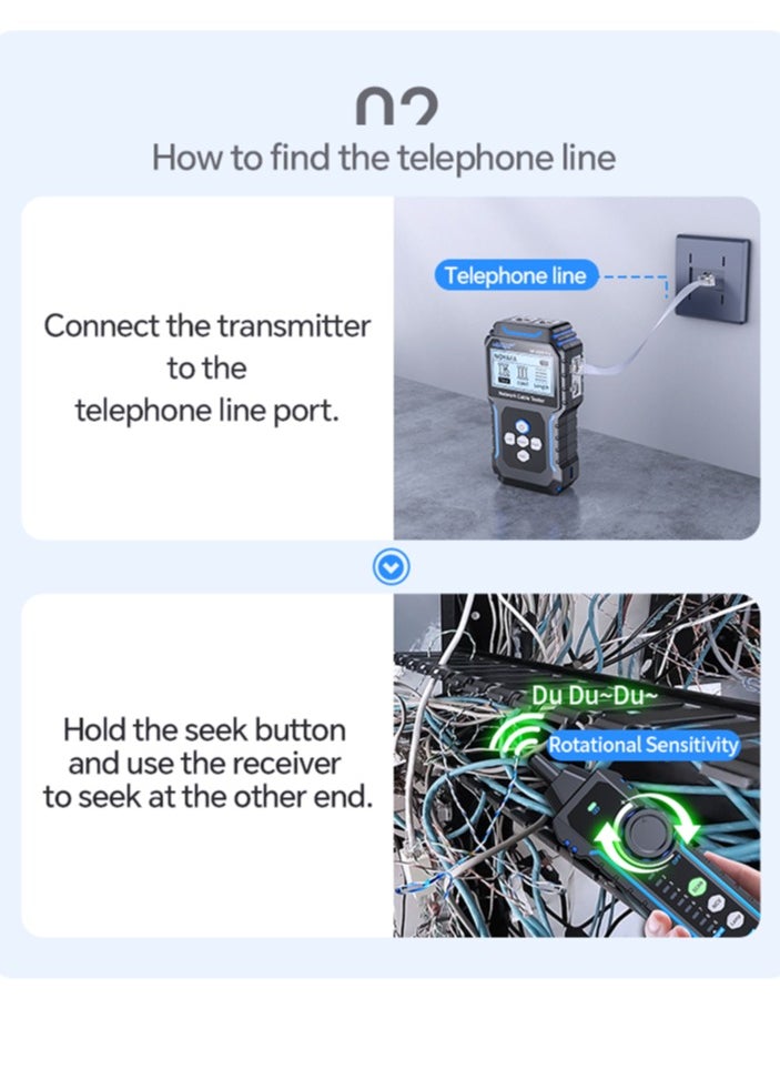 نويافا - جهاز اختبار كابلات الشبكة NF-8209Pro، مزود بتقنية PoE وNCV، واختبار طول الكابل، وتحديث المنافذ، ووضع مزدوج من خط إلى خط، ووضع مسح خطي خالٍ من المشاكل، ومتتبع خط CAT5 وCAT6، ومتتبع كابلات شبكة LAN - Image 1