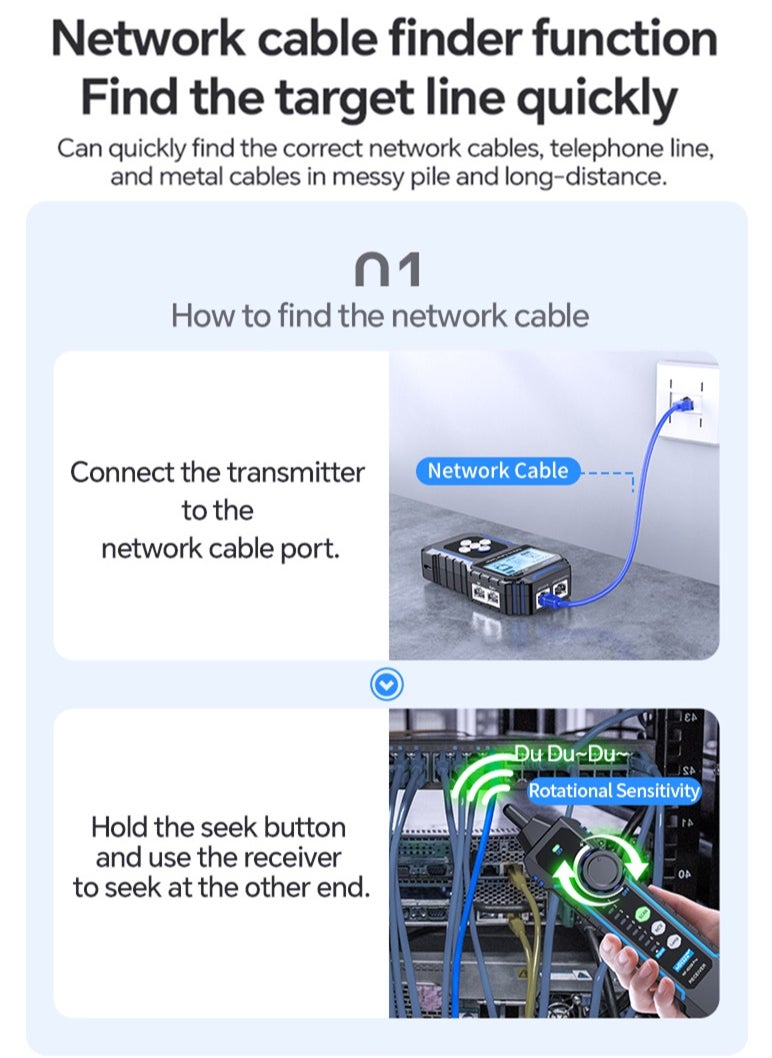 نويافا جهاز اختبار كابلات الشبكة NF-8209Pro، مزود بتقنية PoE وNCV، واختبار طول الكابل، وتحديث المنافذ، ووضع مزدوج من خط إلى خط، ووضع مسح خطي خالٍ من المشاكل، ومتتبع خط CAT5 وCAT6، ومتتبع كابلات شبكة LAN  - Image 5