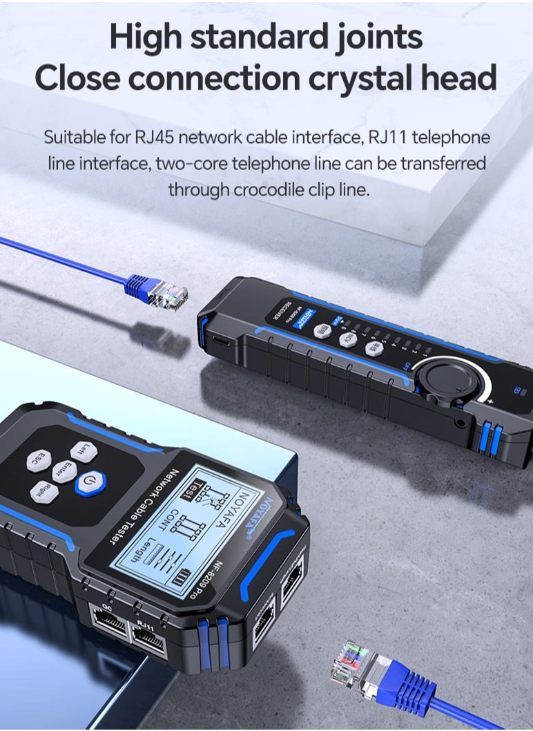 نويافا جهاز اختبار كابلات الشبكة NF-8209Pro، مزود بتقنية PoE وNCV، واختبار طول الكابل، وتحديث المنافذ، ووضع مزدوج من خط إلى خط، ووضع مسح خطي خالٍ من المشاكل، ومتتبع خط CAT5 وCAT6، ومتتبع كابلات شبكة LAN  - Image 4