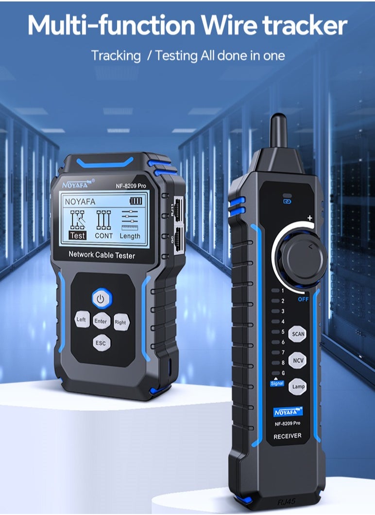 نويافا جهاز اختبار كابلات الشبكة NF-8209Pro، مزود بتقنية PoE وNCV، واختبار طول الكابل، وتحديث المنافذ، ووضع مزدوج من خط إلى خط، ووضع مسح خطي خالٍ من المشاكل، ومتتبع خط CAT5 وCAT6، ومتتبع كابلات شبكة LAN  - Image 2
