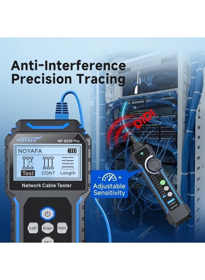 نويافا جهاز اختبار كابلات الشبكة NF-8209Pro، مزود بتقنية PoE وNCV، واختبار طول الكابل، وتحديث المنافذ، ووضع مزدوج من خط إلى خط، ووضع مسح خطي خالٍ من المشاكل، ومتتبع خط CAT5 وCAT6، ومتتبع كابلات شبكة LAN - Image 2