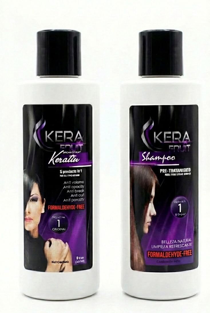 Kera Fruit Formaldehyde-Free Hair Keratin Treatment & Clarifying Shampoo Kit - 8oz (250ml) Smoothing System - Safe Frizz Control & Deep Hydration - Cirugia Capilar Sin Formol - Image 1
