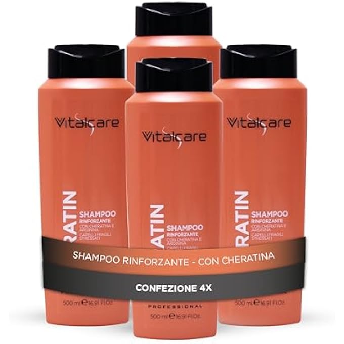 Vitalcare KERATIN STRENGTHENING SHAMPOO, GENTLY CLEANSES BRITTLE AND DAMAGED HAIR, WITH KERATIN AND ARGININE, 4 X 500 ML - Image 1