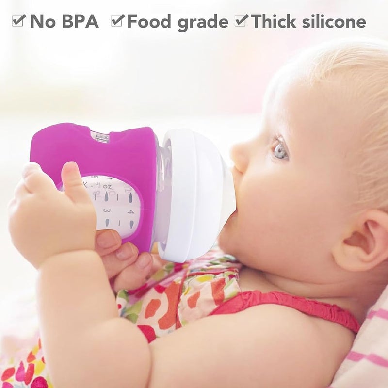 TOPINCN 3 Pack Silicone Sleeves for 4oz Glass Baby Bottles, Food Grade Soft Anti Breakage Baby Bottle Holder Soft Anti Scalding Non Slip Protective Cover, Dishwasher Safe (White+Pink+Purple) - Image 4