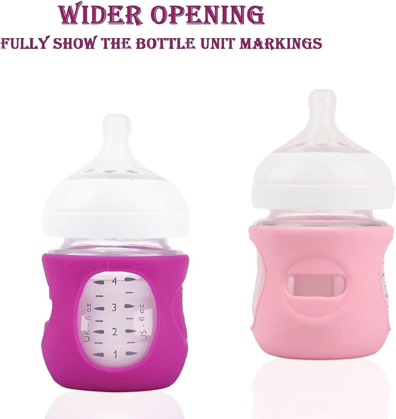 TOPINCN 3 Pack Silicone Sleeves for 4oz Glass Baby Bottles, Food Grade Soft Anti Breakage Baby Bottle Holder Soft Anti Scalding Non Slip Protective Cover, Dishwasher Safe (White+Pink+Purple) - Image 2
