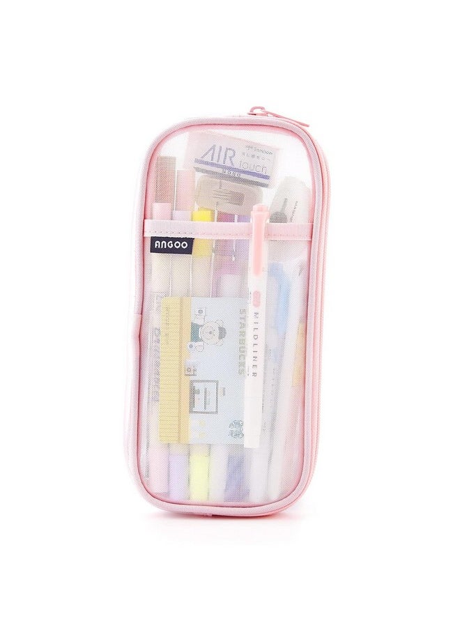 EASTHILL - EASTHILL Pen Pencil Case With Zipper Clear Makeup Color Canvas Pouch Cosmetics Bag, Transparent Stationary Bag Office Organizer Box For Adluts (Light Pink) - Image 1