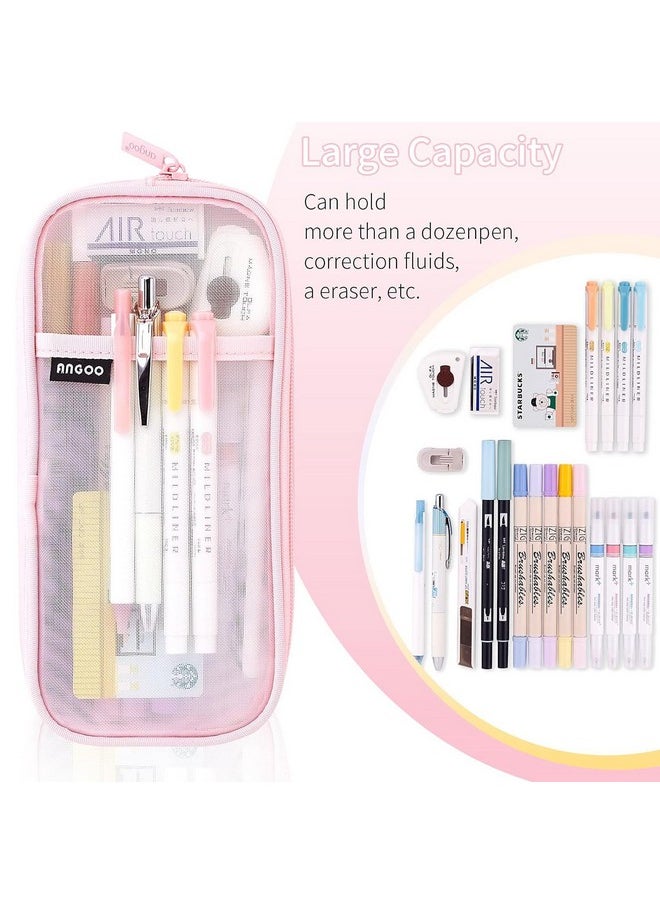 EASTHILL - EASTHILL Pen Pencil Case With Zipper Clear Makeup Color Canvas Pouch Cosmetics Bag, Transparent Stationary Bag Office Organizer Box For Adluts (Light Pink) - Image 1