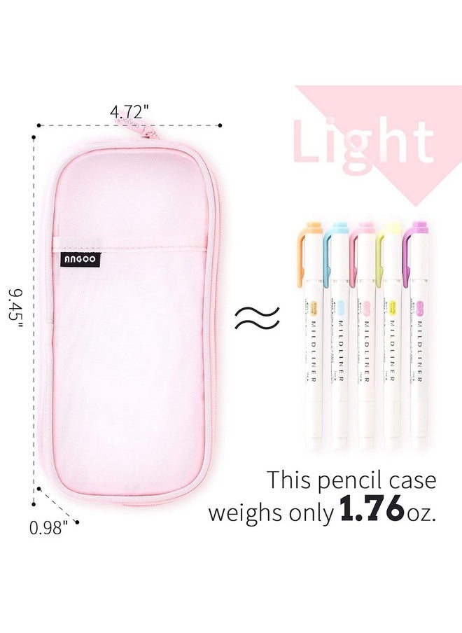 EASTHILL - EASTHILL Pen Pencil Case With Zipper Clear Makeup Color Canvas Pouch Cosmetics Bag, Transparent Stationary Bag Office Organizer Box For Adluts (Light Pink) - Image 1