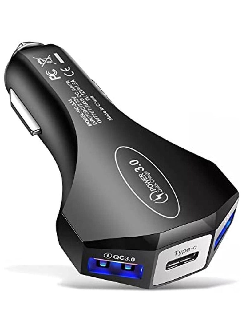 Car Charger 7A 35W Type C + 2 Usb Car Charger With Safety Hammer Qc 3 0 Dual Usb Car Charger Compatible With Iphone 14 Pro Max/13/12/11/X/6S Ipad Air/Mini Galaxy Note - Image 1