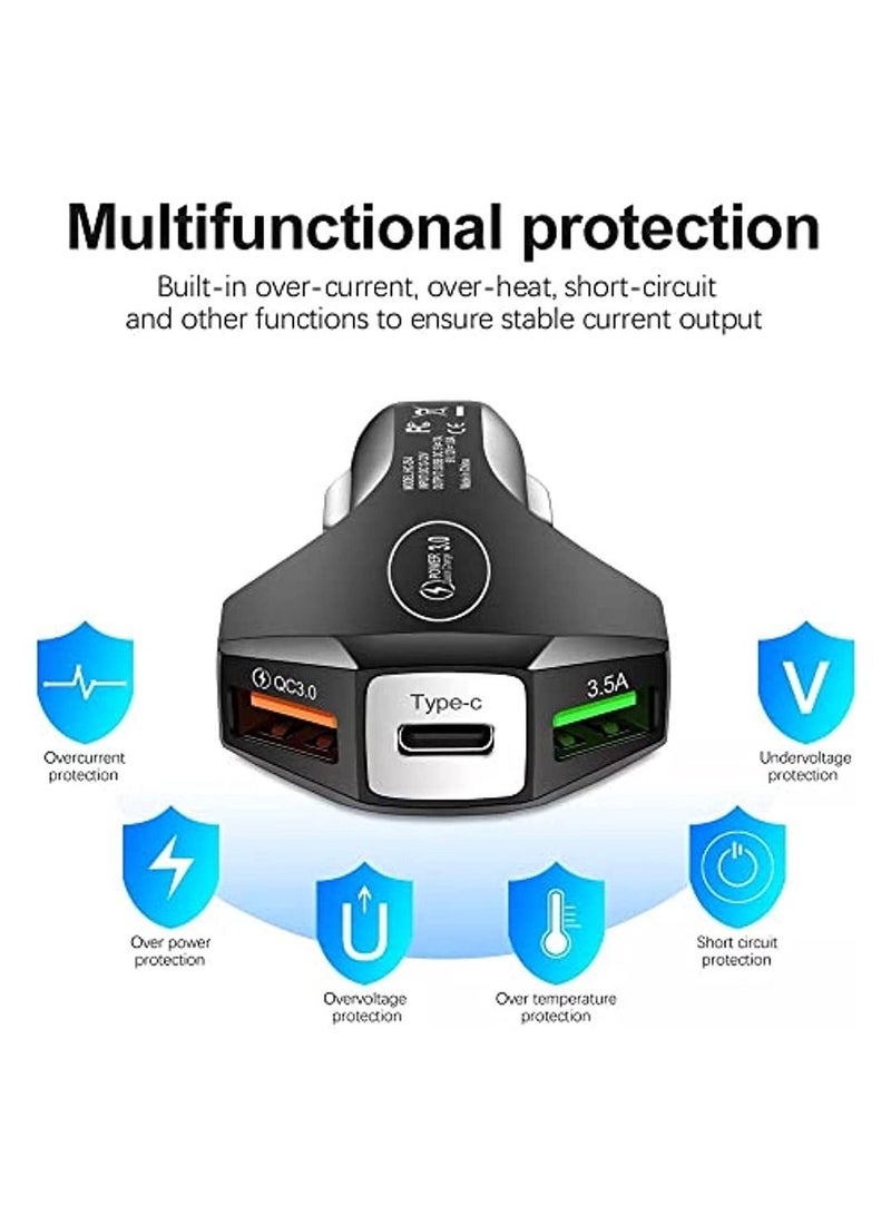 Car Charger 7A 35W Type C + 2 Usb Car Charger With Safety Hammer Qc 3 0 Dual Usb Car Charger Compatible With Iphone 14 Pro Max/13/12/11/X/6S Ipad Air/Mini Galaxy Note - Image 2