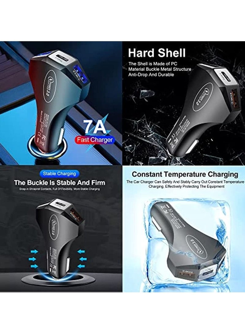 Car Charger 7A 35W Type C + 2 Usb Car Charger With Safety Hammer Qc 3 0 Dual Usb Car Charger Compatible With Iphone 14 Pro Max/13/12/11/X/6S Ipad Air/Mini Galaxy Note - Image 3