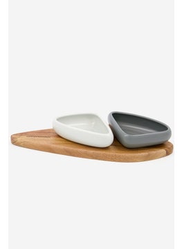 Catherine Malandrino Trio Dish Set, White and Grey and Natural  - Image 1