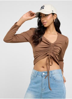 Assymetric Ruched Tie Up Top