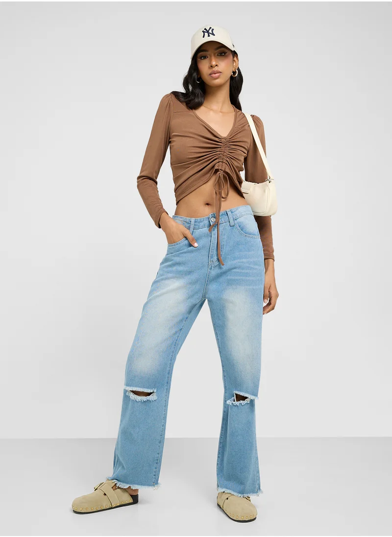 Ginger Assymetric Ruched Tie Up Top
