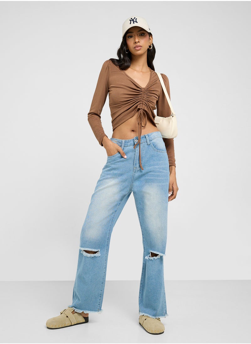 Ginger - Assymetric Ruched Tie Up Top - Image 1