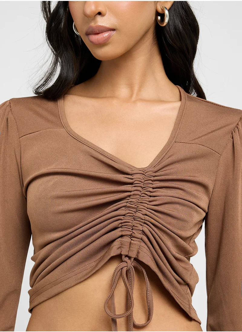 Ginger Assymetric Ruched Tie Up Top
