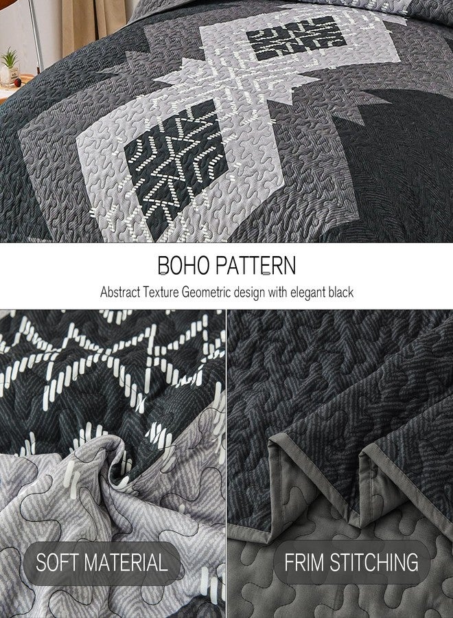 Dintszyayue Boho Quilt Set King Size 3 Pieces Black Grey Aztec Texture Bedspread Coverlet Set Bohemian Quilt Bedding Set Microfiber Lightweight Bed Cover for All Seasons 90"×103" - Image 4