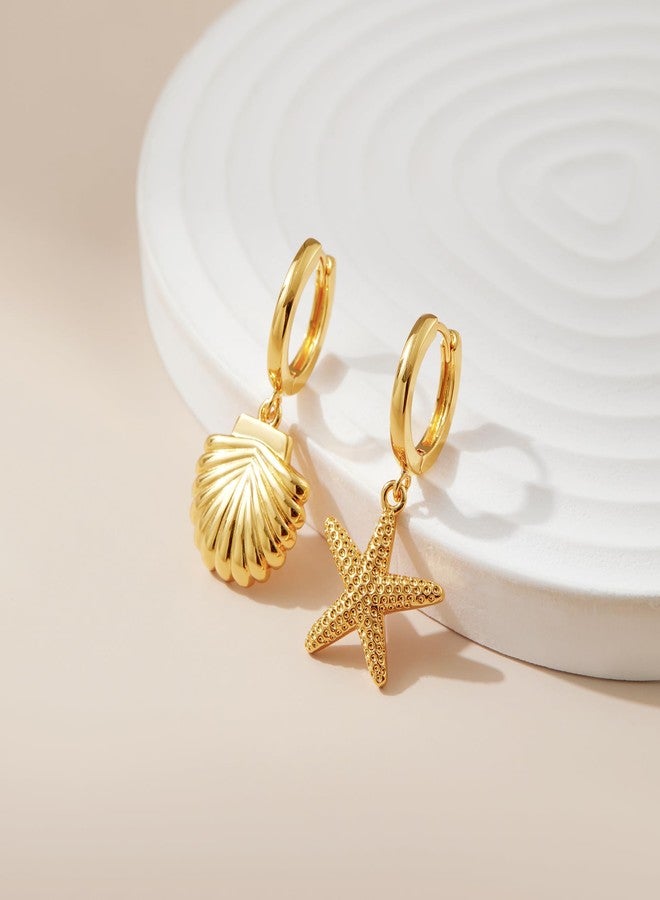 SANNYRA Shell Earrings for Women - 14K Gold Plated Earrings - Hoop Dangle Earrings Jewelry - Gold Huggie Hoop Earrings for Women - Image 3