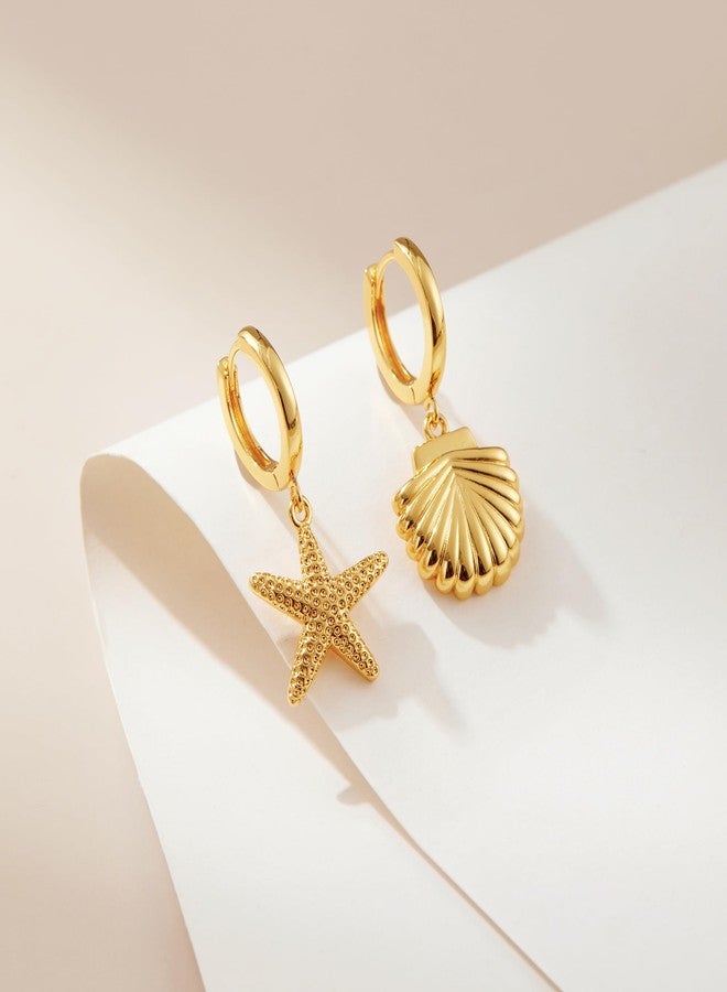 SANNYRA Shell Earrings for Women - 14K Gold Plated Earrings - Hoop Dangle Earrings Jewelry - Gold Huggie Hoop Earrings for Women - Image 2