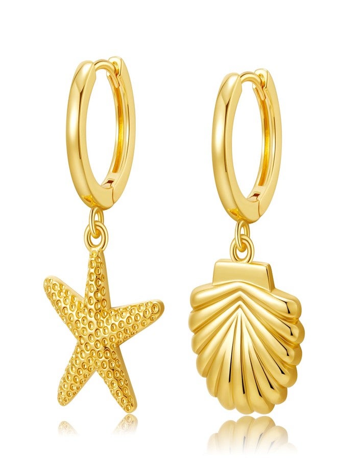 SANNYRA Shell Earrings for Women - 14K Gold Plated Earrings - Hoop Dangle Earrings Jewelry - Gold Huggie Hoop Earrings for Women - Image 1