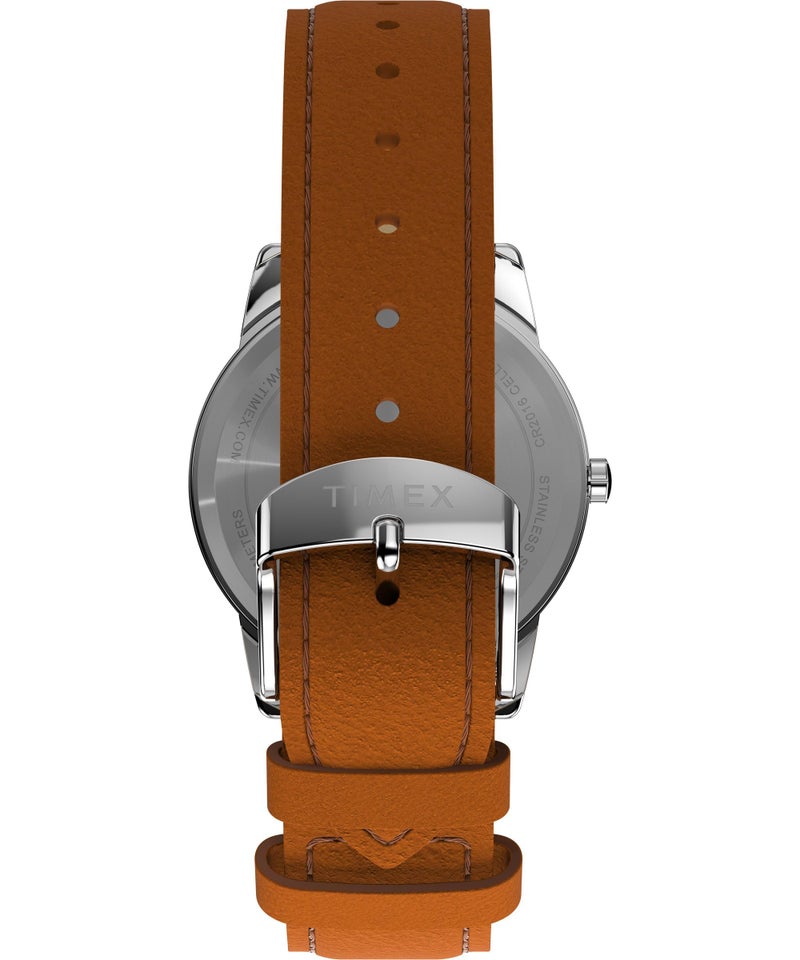Timex Men's Easy Reader 35mm Watch - Brown Strap Green Dial Silver-Tone Case - Image 3
