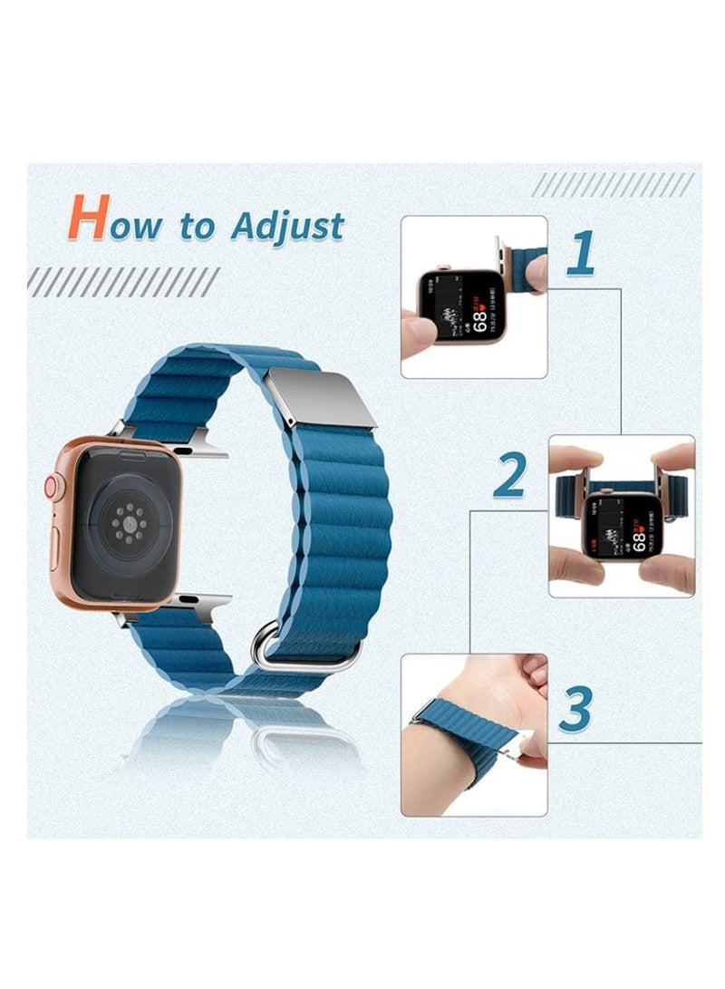 MOCOM Magnetic Leather Loop Strap Watch Band for Apple Watch Ultra 49mm Series 8 45mm 44mm 42mm Leather Magnet Ultra Band Strap – Black  - Image 2