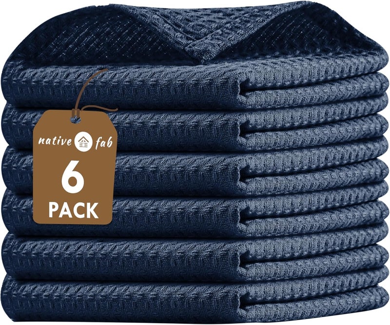 Native Fab 6 Pack Waffle Dish Cloths  100 Cotton Absorbent Quick Drying  Soft Towels for Cleaning Cooking  Baking  Ideal for Home Restaurants  Cafes  12x12 Inches  Navy Blue - Image 1