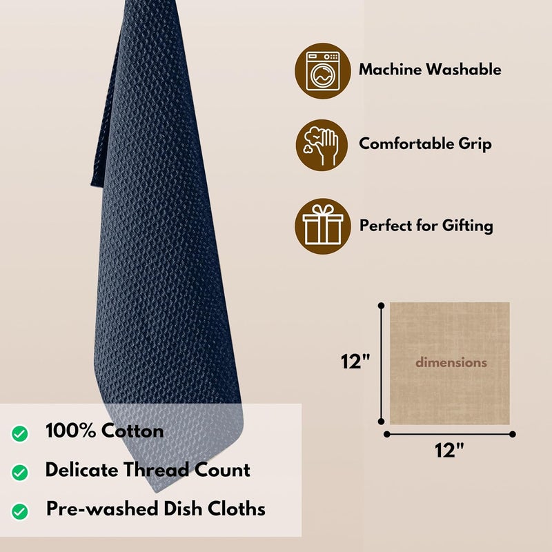 Native Fab 6 Pack Waffle Dish Cloths  100 Cotton Absorbent Quick Drying  Soft Towels for Cleaning Cooking  Baking  Ideal for Home Restaurants  Cafes  12x12 Inches  Navy Blue - Image 4