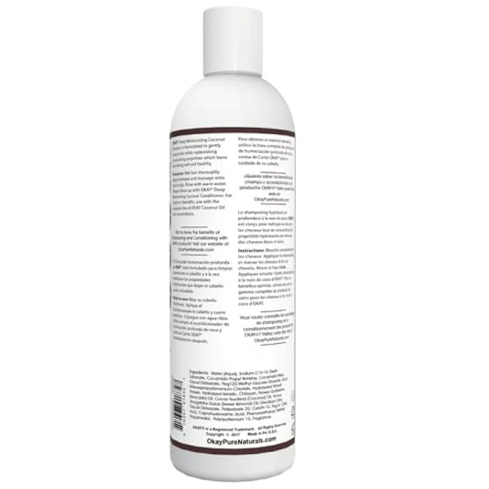 Okay Coconut Deep Moisturizing Shampoo Helps Replenish Moisture And Elasticity For Healthy Strong Hair Sulfate,Silicone,Paraben Free For All Hair Types and Textures Made in USA 12oz - Image 2