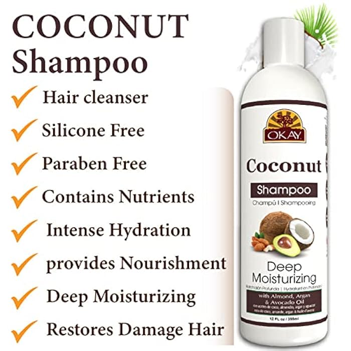 Okay Coconut Deep Moisturizing Shampoo Helps Replenish Moisture And Elasticity For Healthy Strong Hair Sulfate,Silicone,Paraben Free For All Hair Types and Textures Made in USA 12oz - Image 4
