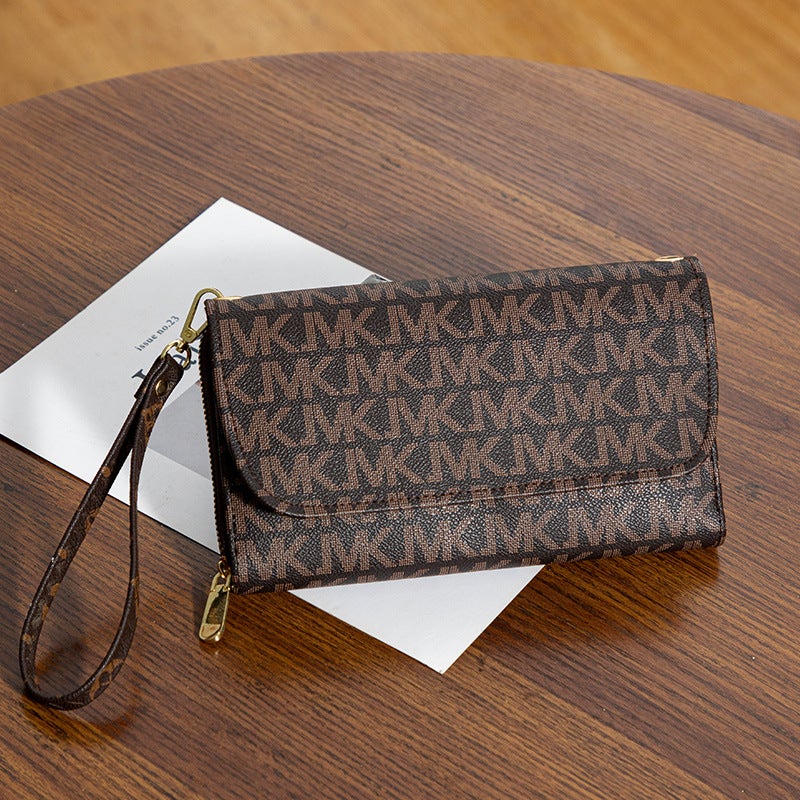 2022 New Womens Korean Style Fashion Printed Zipper Buckle Large Capacity Hand Bag Shoulder Phone Bag Crossbody Bag Coffee