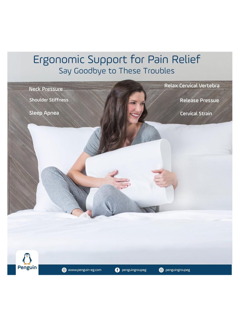 Penguin Memory Foam L-Shaped Contour Pillow with Cotton Cover - 40 x 60 White - Image 2