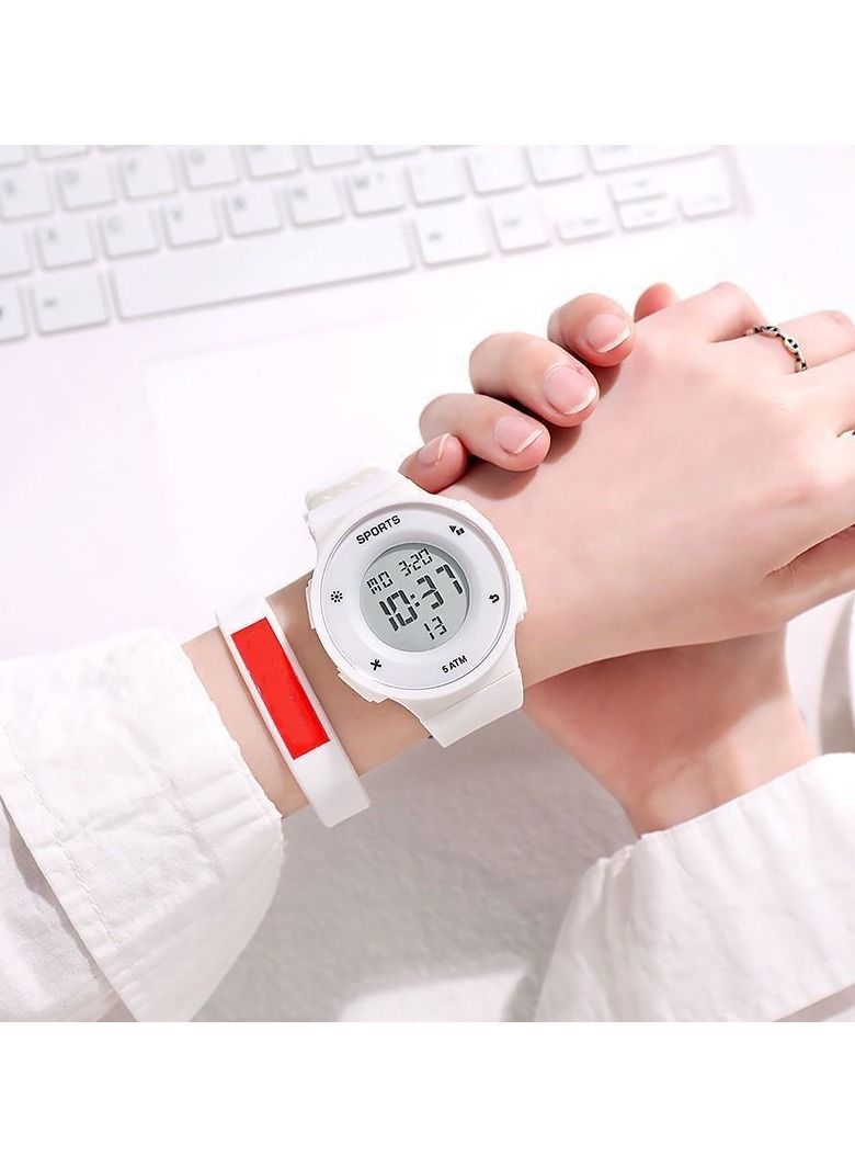 New multifunctional student sports watch, trendy, fashionable, simple, waterproof, luminous electronic watch (white) - Image 1