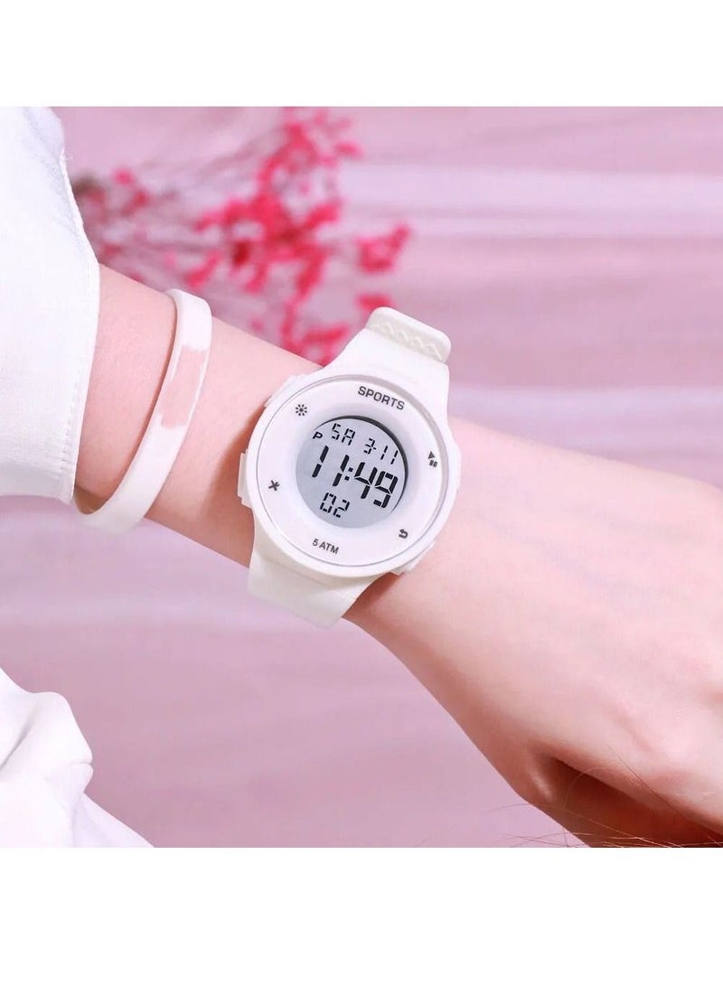 New multifunctional student sports watch, trendy, fashionable, simple, waterproof, luminous electronic watch (white) - Image 2