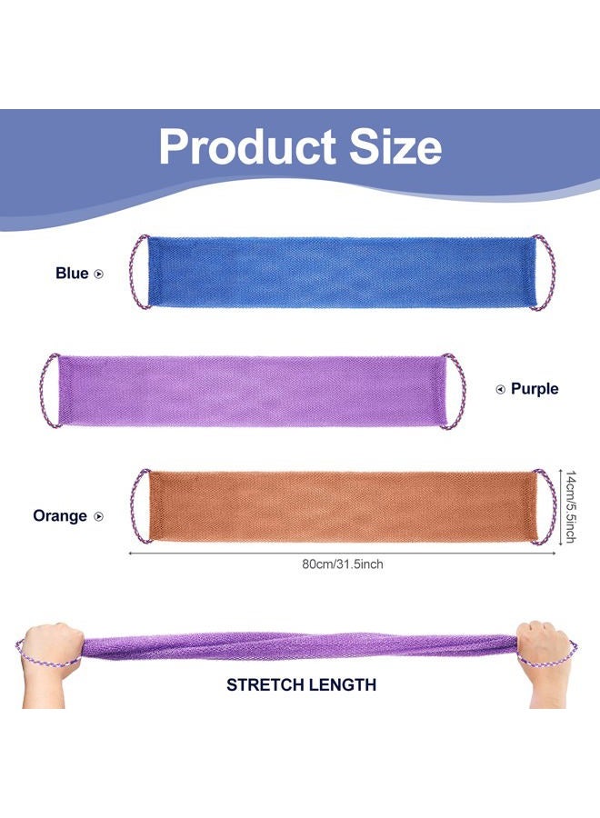 Tegeme 3 Pcs African Exfoliating Net Sponges Bath Back Scrubbers Long with Pull Strap Exfoliating Smoother Nylon Body Shower Loofahs Cloth for Women Men Daily Handles Washcloth Wash Purple Blue Coffee - Image 2