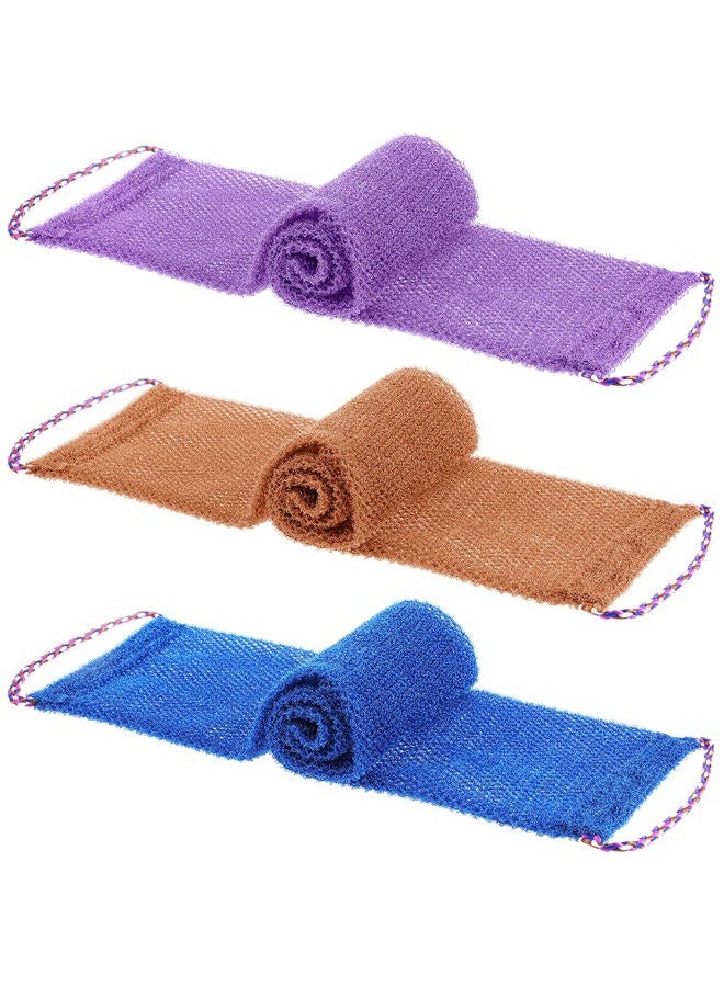 Tegeme 3 Pcs African Exfoliating Net Sponges Bath Back Scrubbers Long with Pull Strap Exfoliating Smoother Nylon Body Shower Loofahs Cloth for Women Men Daily Handles Washcloth Wash Purple Blue Coffee - Image 1