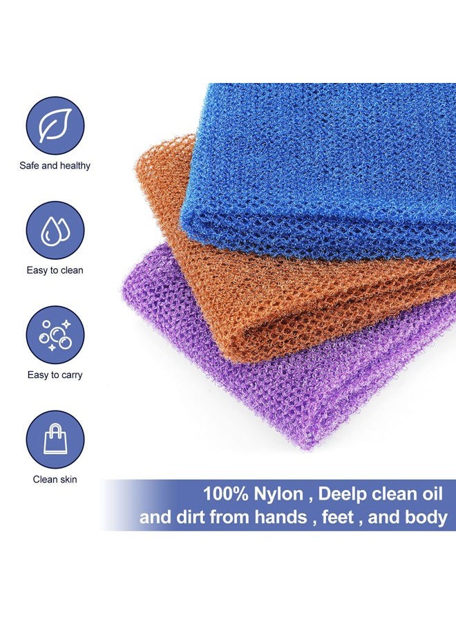 Tegeme 3 Pcs African Exfoliating Net Sponges Bath Back Scrubbers Long with Pull Strap Exfoliating Smoother Nylon Body Shower Loofahs Cloth for Women Men Daily Handles Washcloth Wash Purple Blue Coffee - Image 3