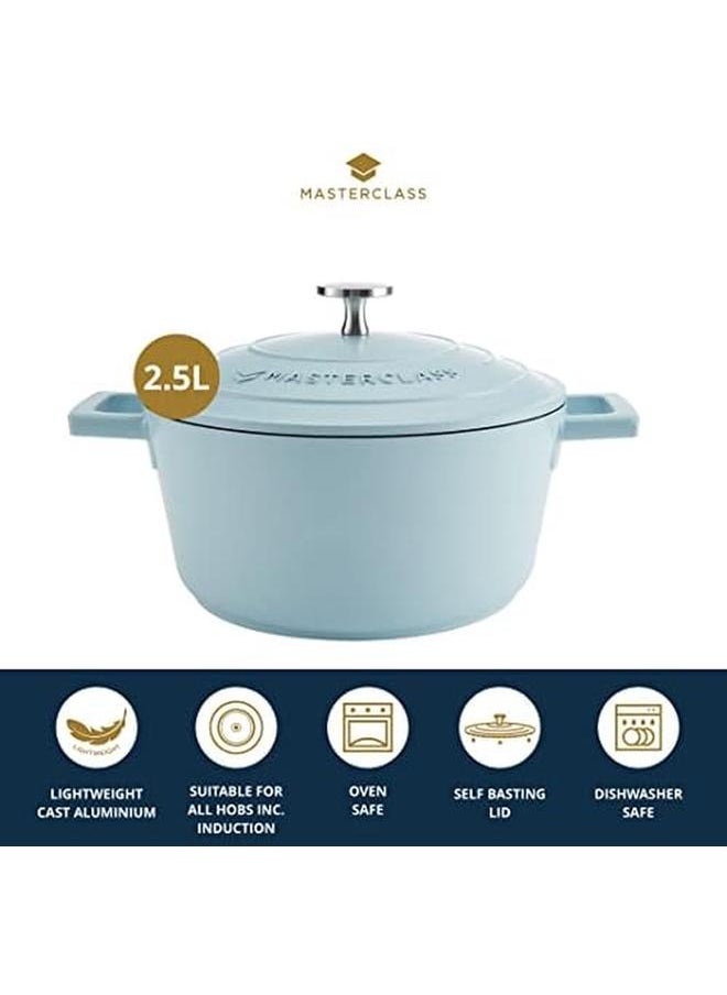 Master Class Small Casserole Dish With Lid 2.5L 20 Cm Lightweight Cast Aluminum Induction Hob And Oven Safe Sky Blue  - Image 2