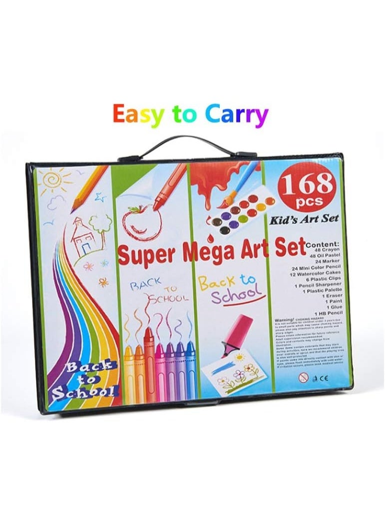 168 Piece Art Set,Painting & Drawing Supplies Kit with Portable Art Box,Oil Pastels, Crayons, Colored Pencils, Markers, Watercolor Cakes Inspiration & Creativity Coloring Art Set - Image 2