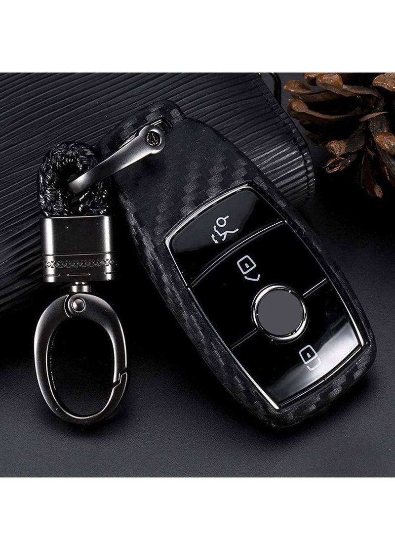 Silicone carbon fiber catchy style smart keyless remote Key Fob case Cover For Mercedes-Benz E-Class S-Class W213 2016 2017 2018 2019 keychain - Image 1