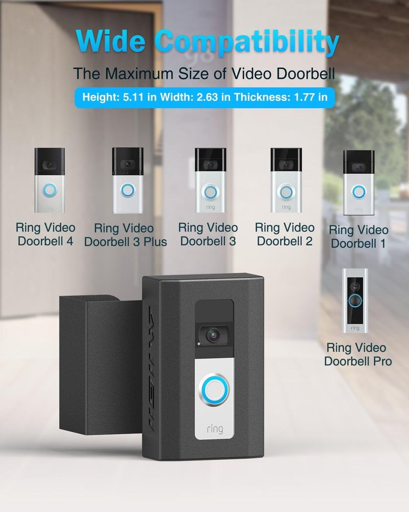 MIIGII Anti-Theft Doorbell Mount for Ring Doorbell 4/3/ 3 Plus/ 2/1, No Drill Adjustable Video Doorbell Cover Holder for Home Apartment Office Room, Waterproof Stainless Metal Made, Black - Image 2