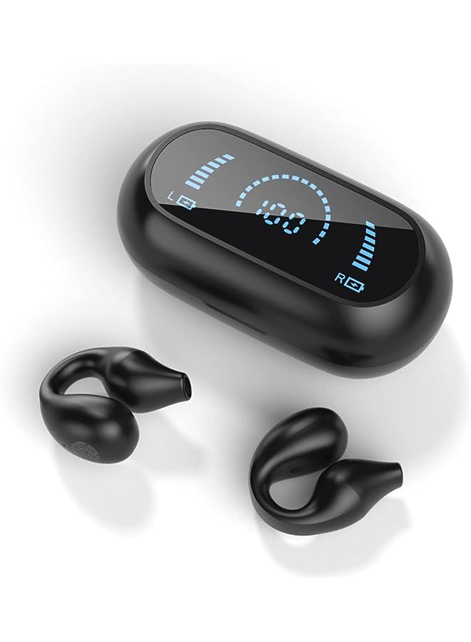 بروماس سماعات أذن مفتوحة بمشبك، سماعات أذن بلوتوث لاسلكية، سماعات أذن وداخل الأذن، سماعات أذن رياضية لاسلكية، سماعات بلوتوث 5.3 بمشبك، وقت تشغيل 30 ساعة مع حافظة، سماعات للتمرين (أسود) - Image 1