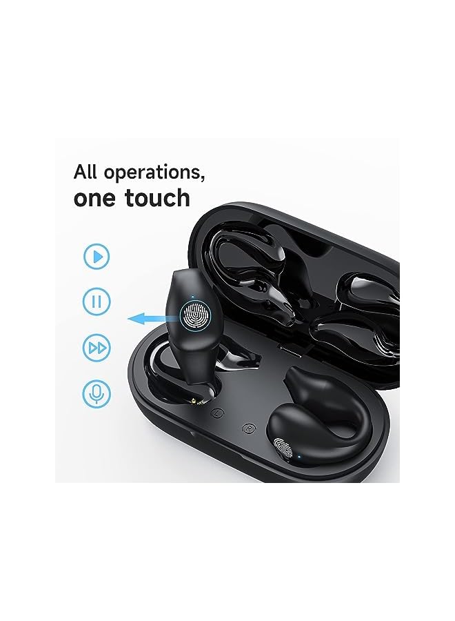 بروماس سماعات أذن مفتوحة بمشبك، سماعات أذن بلوتوث لاسلكية، سماعات أذن وداخل الأذن، سماعات أذن رياضية لاسلكية، سماعات بلوتوث 5.3 بمشبك، وقت تشغيل 30 ساعة مع حافظة، سماعات للتمرين (أسود) - Image 4