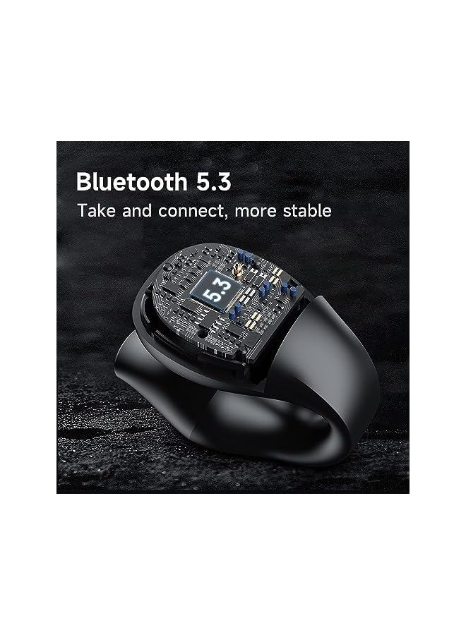 بروماس سماعات أذن مفتوحة بمشبك، سماعات أذن بلوتوث لاسلكية، سماعات أذن وداخل الأذن، سماعات أذن رياضية لاسلكية، سماعات بلوتوث 5.3 بمشبك، وقت تشغيل 30 ساعة مع حافظة، سماعات للتمرين (أسود) - Image 5